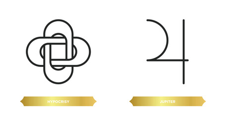 two editable outline icons from zodiac concept. thin line icons such as hypocrisy, jupiter vector.