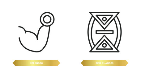 two editable outline icons from zodiac concept. thin line icons such as strength, time changes vector.