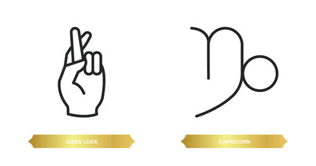 two editable outline icons from zodiac concept. thin line icons such as good luck, capricorn vector.
