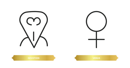 two editable outline icons from zodiac concept. thin line icons such as devotion, venus vector.