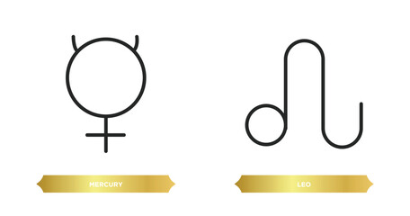 two editable outline icons from zodiac concept. thin line icons such as mercury, leo vector.