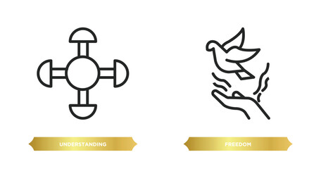 two editable outline icons from zodiac concept. thin line icons such as understanding, freedom vector.