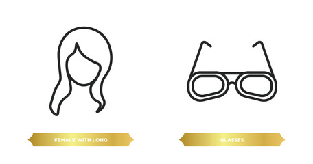 two editable outline icons from woman clothing concept. thin line icons such as female with long hair, glasses vector.