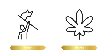 two editable outline icons from world peace concept. thin line icons such as victory, cannabis vector.
