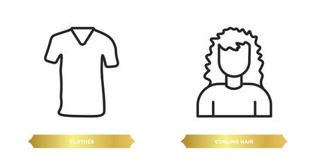 two editable outline icons from woman clothing concept. thin line icons such as clothes, curling hair vector.