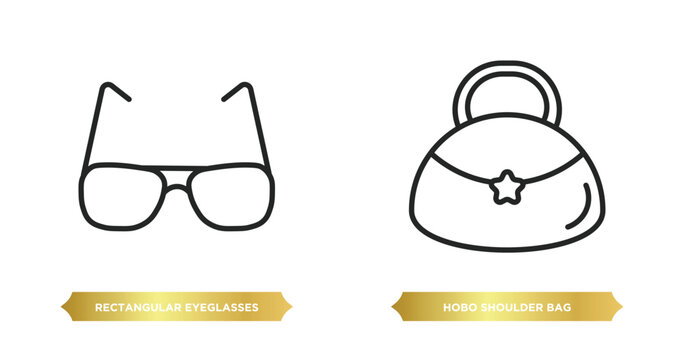 two editable outline icons from woman clothing concept. thin line icons such as rectangular eyeglasses, hobo shoulder bag vector.
