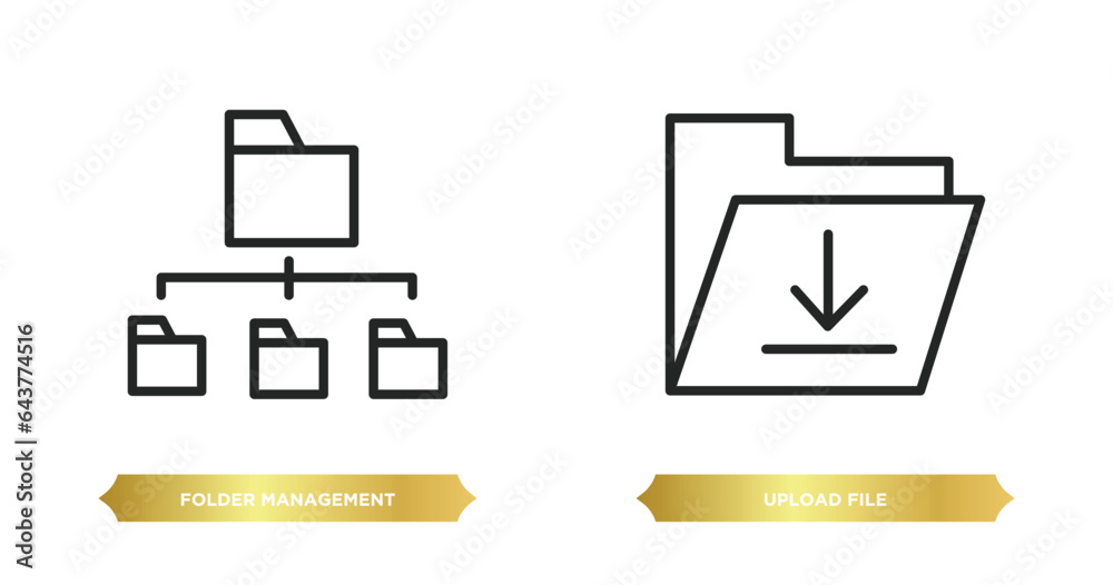 Poster two editable outline icons from web hosting concept. thin line icons such as folder management, uplo