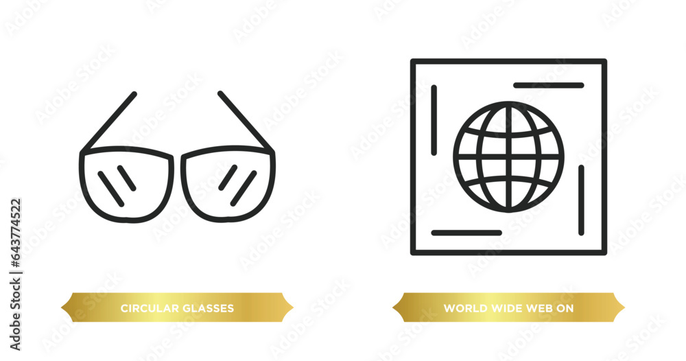 Poster two editable outline icons from web concept. thin line icons such as circular glasses, world wide we