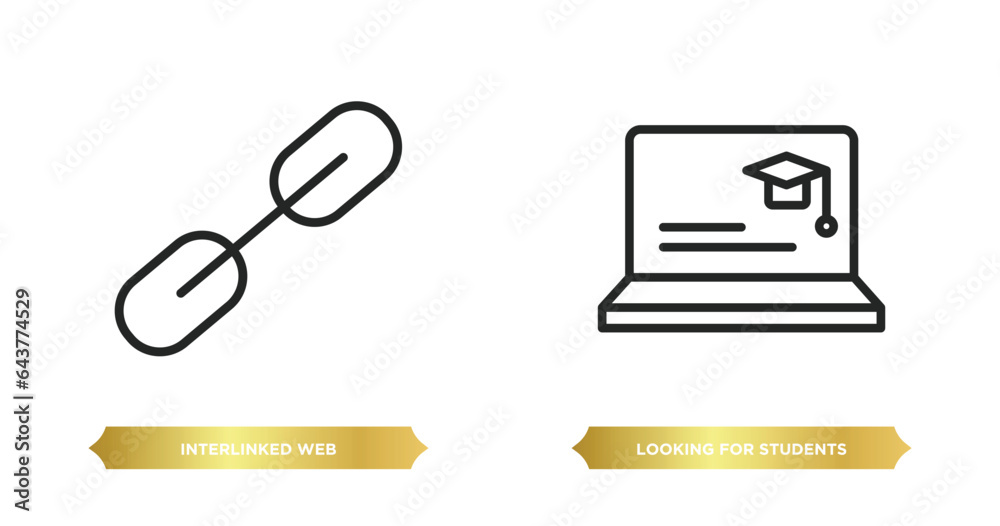 Poster two editable outline icons from web concept. thin line icons such as interlinked web, looking for st