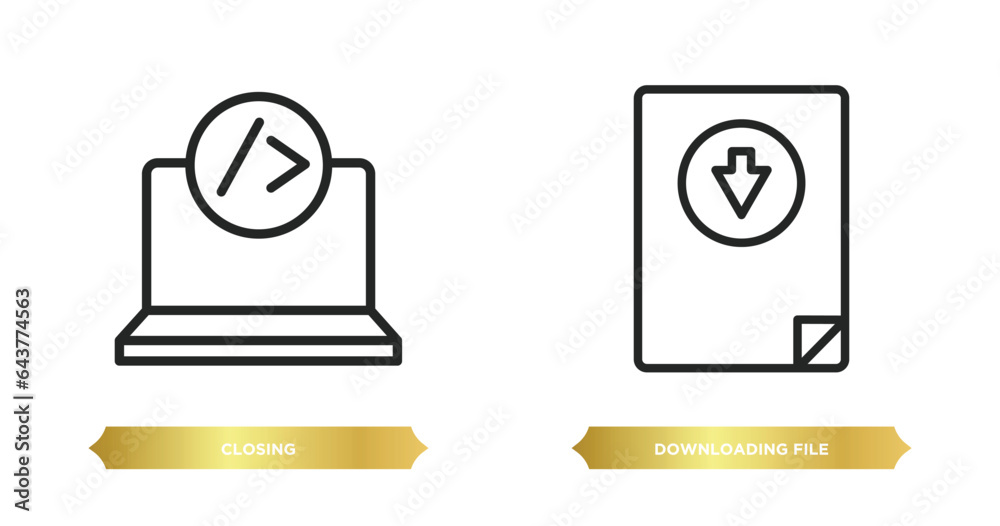 Poster two editable outline icons from web concept. thin line icons such as closing, downloading file vecto