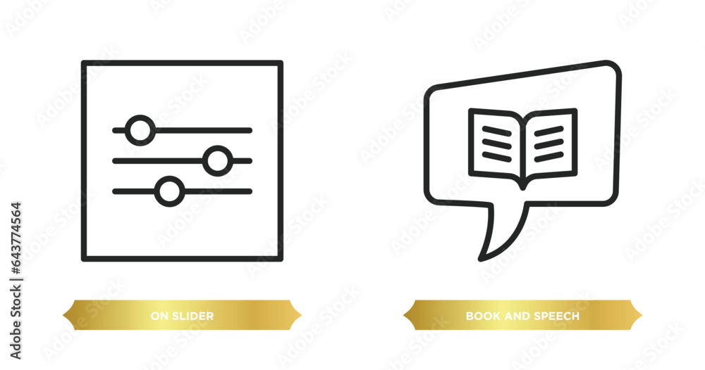 Poster two editable outline icons from web concept. thin line icons such as on slider, book and speech bubb