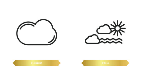 two editable outline icons from weather concept. thin line icons such as cumulus, calm vector.