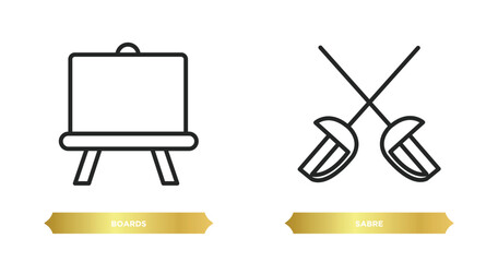 two editable outline icons from weapons concept. thin line icons such as boards, sabre vector.