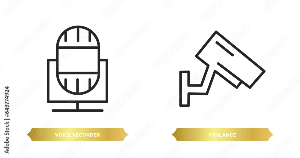 Poster two editable outline icons from user interface concept. thin line icons such as voice recorder, vigi