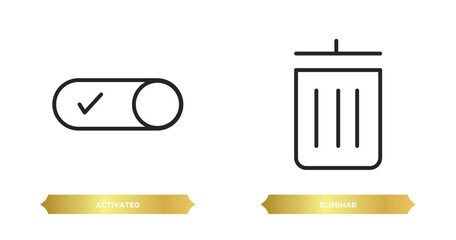two editable outline icons from user interface concept. thin line icons such as activated, eliminar vector.