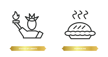 two editable outline icons from united states of america concept. thin line icons such as statue of liberty, pumpkin pie vector.