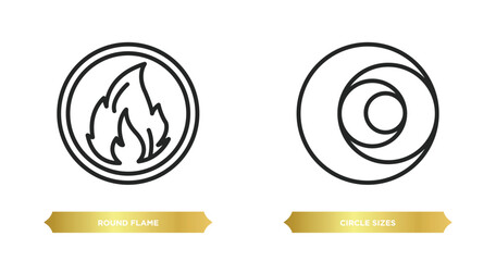 two editable outline icons from ultimate glyphicons concept. thin line icons such as round flame, circle sizes vector.