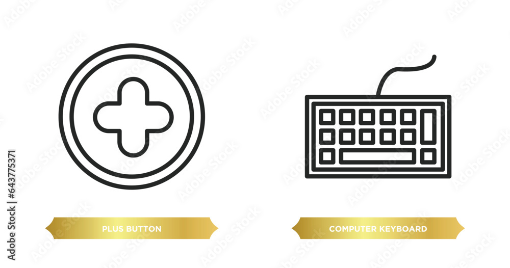 Poster two editable outline icons from ultimate glyphicons concept. thin line icons such as plus button, co