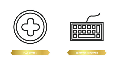 two editable outline icons from ultimate glyphicons concept. thin line icons such as plus button, computer keyboard vector.