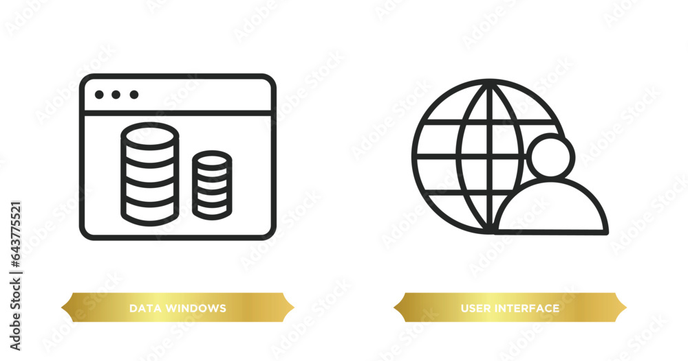 Poster two editable outline icons from user interface concept. thin line icons such as data windows, user i