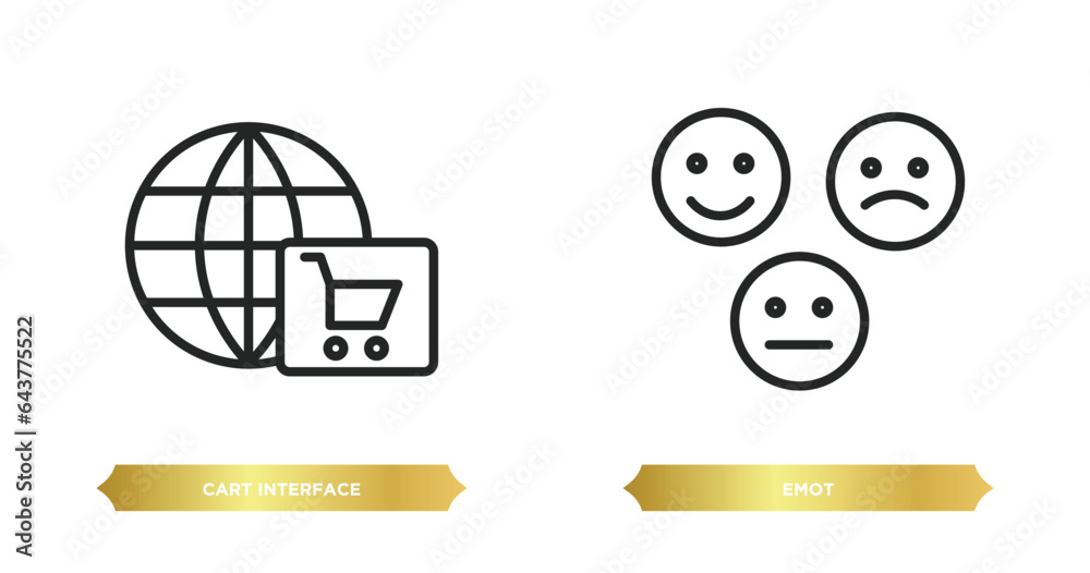 Poster two editable outline icons from user interface concept. thin line icons such as cart interface, emot