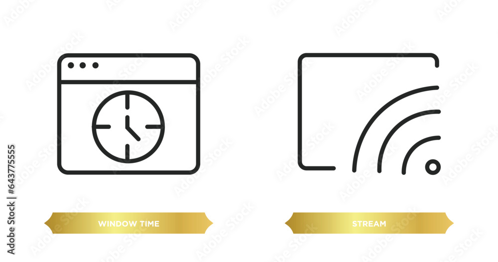 Poster two editable outline icons from user interface concept. thin line icons such as window time, stream 
