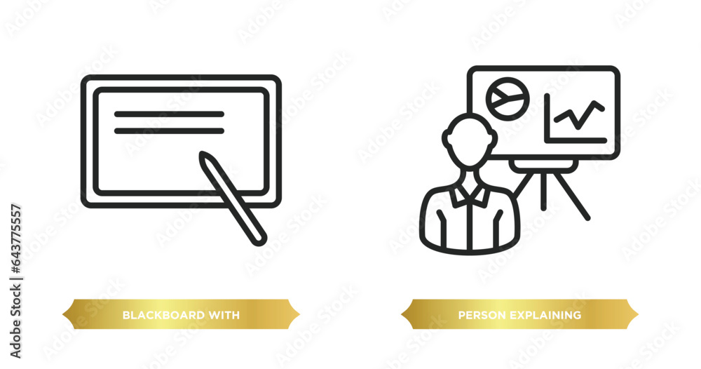 Poster two editable outline icons from user interface concept. thin line icons such as blackboard with, per