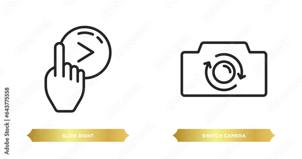 Poster two editable outline icons from user interface concept. thin line icons such as slide right, switch 