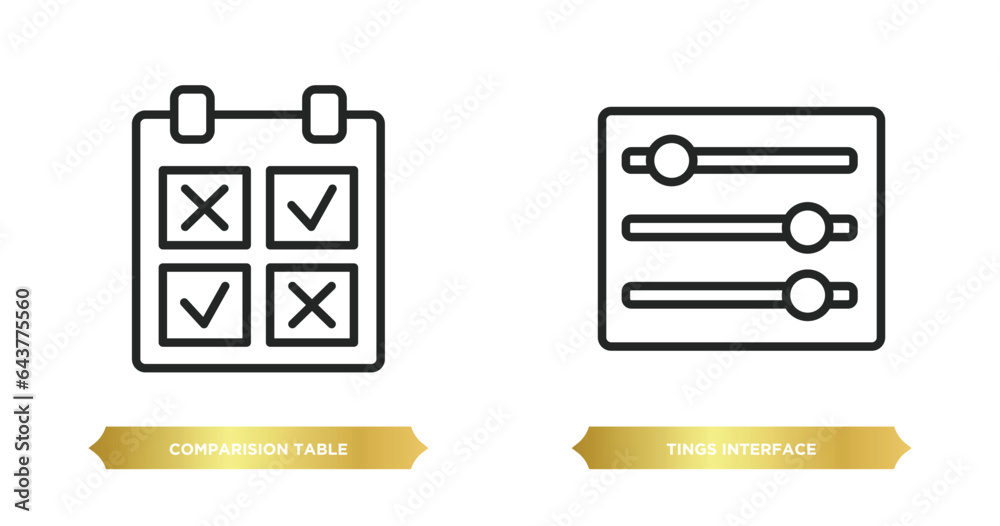 Poster two editable outline icons from user interface concept. thin line icons such as comparision table, t