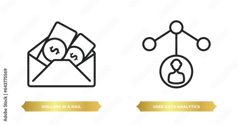 Poster two editable outline icons from user interface concept. thin line icons such as dollars in a mail, u