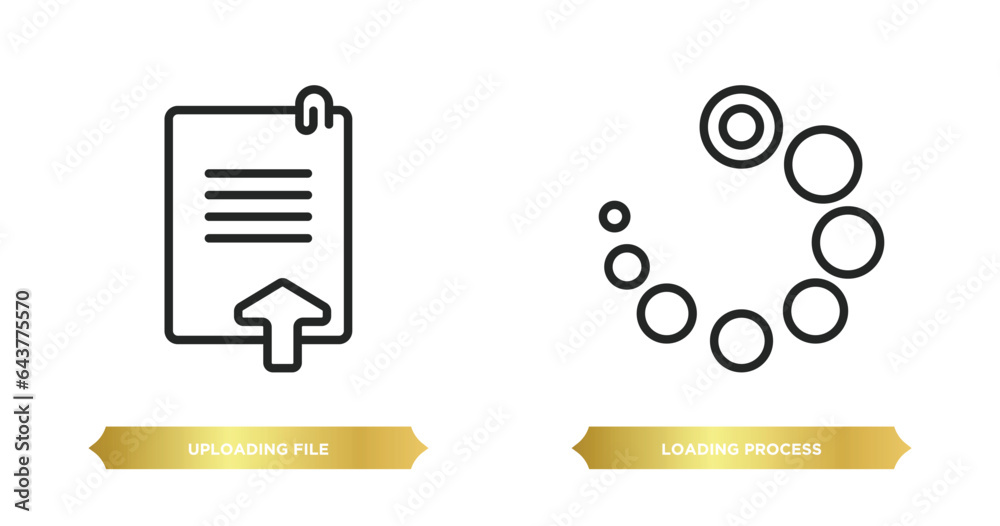 Poster two editable outline icons from user interface concept. thin line icons such as uploading file, load