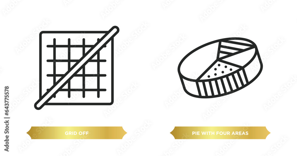 Poster two editable outline icons from user interface concept. thin line icons such as grid off, pie with f