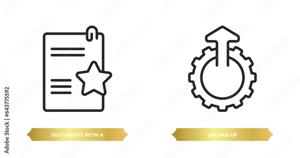 Poster two editable outline icons from user interface concept. thin line icons such as documents with a sta