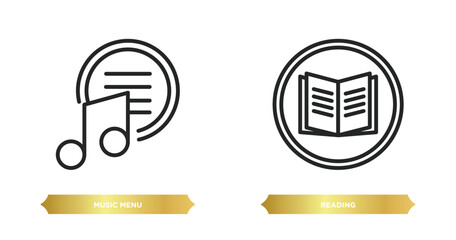 two editable outline icons from ultimate glyphicons concept. thin line icons such as music menu, reading vector.