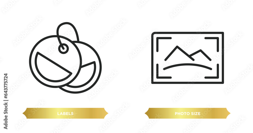 Poster two editable outline icons from user interface concept. thin line icons such as labels, photo size v