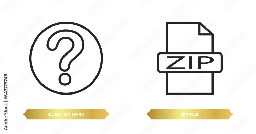 Poster two editable outline icons from user interface concept. thin line icons such as question mark, zip f