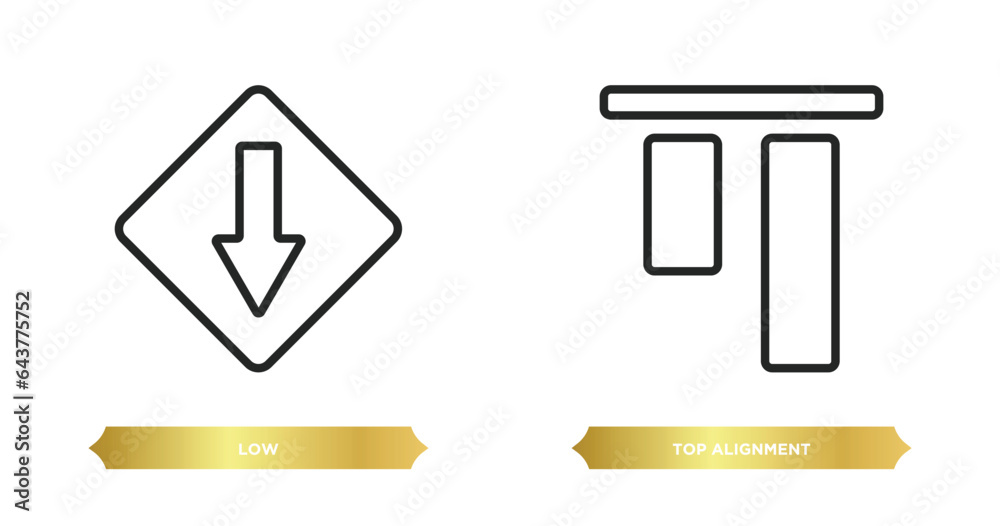 Poster two editable outline icons from user interface concept. thin line icons such as low, top alignment v