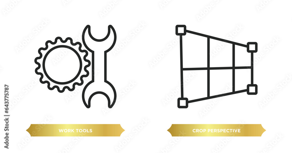 Poster two editable outline icons from user interface concept. thin line icons such as work tools, crop per