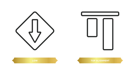 two editable outline icons from user interface concept. thin line icons such as low, top alignment vector.
