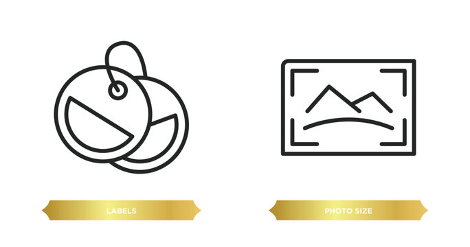 two editable outline icons from user interface concept. thin line icons such as labels, photo size vector.