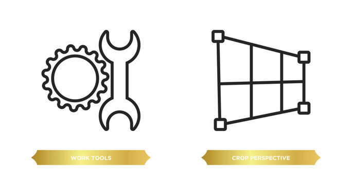 two editable outline icons from user interface concept. thin line icons such as work tools, crop perspective vector.