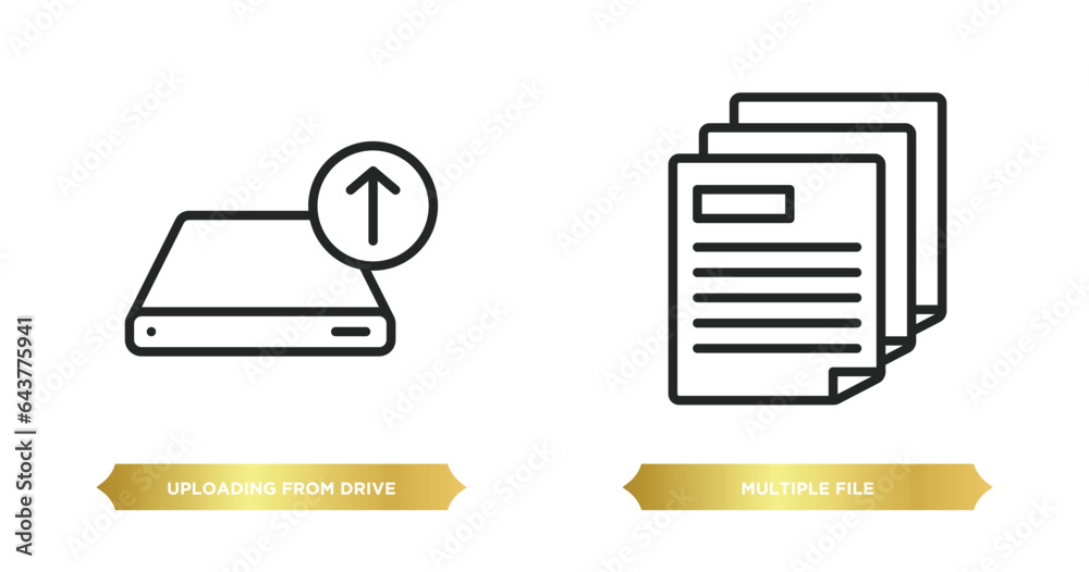 Poster two editable outline icons from user interface concept. thin line icons such as uploading from drive
