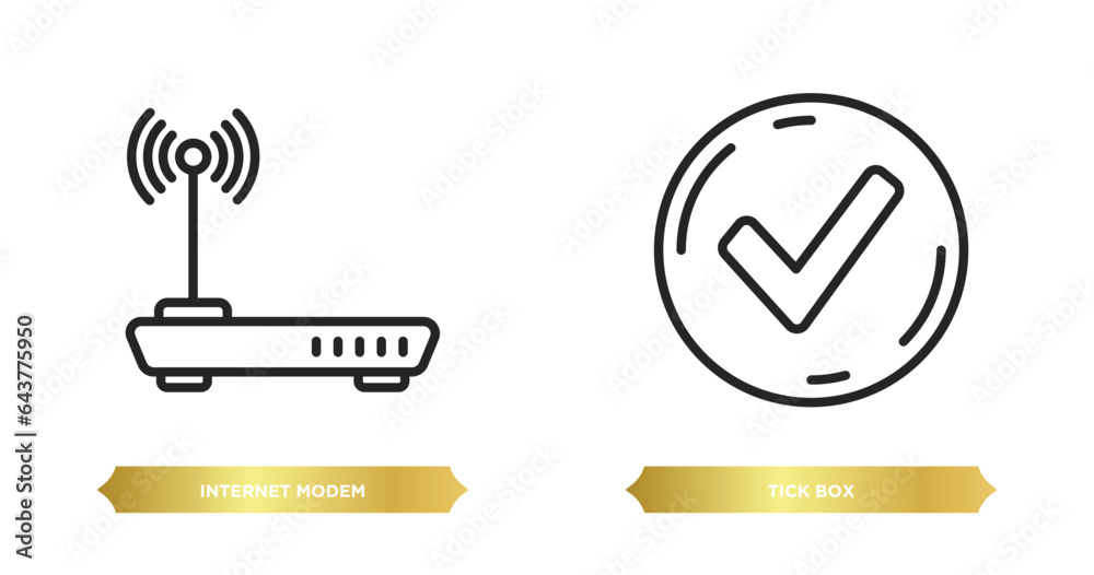 Poster two editable outline icons from user interface concept. thin line icons such as internet modem, tick
