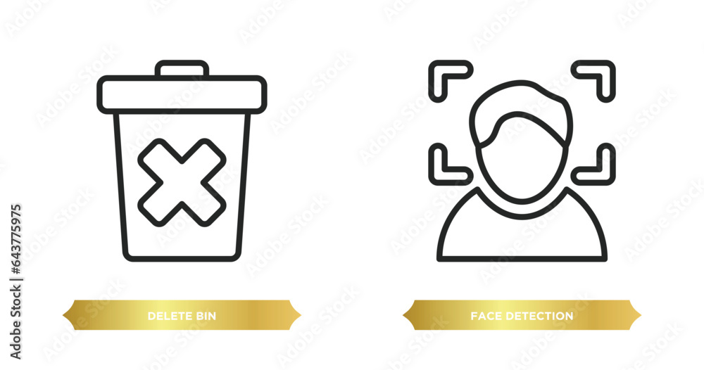 Poster two editable outline icons from user interface concept. thin line icons such as delete bin, face det