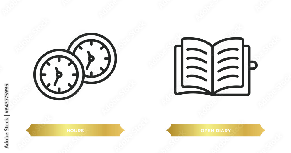 Poster two editable outline icons from user interface concept. thin line icons such as hours, open diary ve
