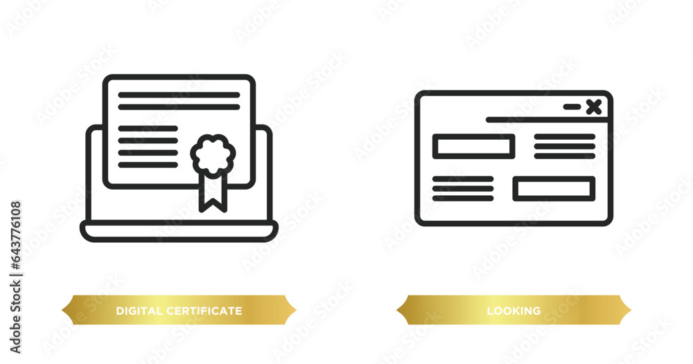 Poster two editable outline icons from user interface concept. thin line icons such as digital certificate,