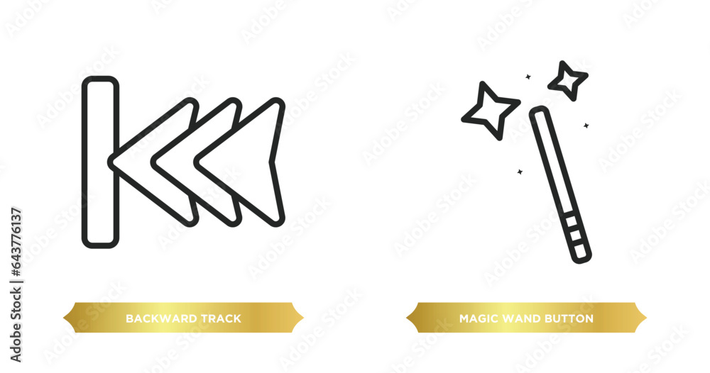 Poster two editable outline icons from user interface concept. thin line icons such as backward track, magi