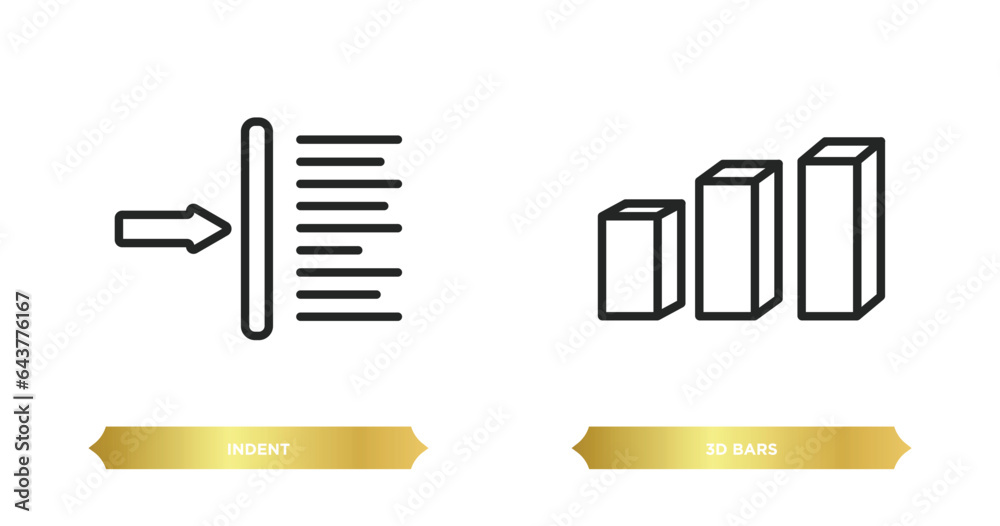 Poster two editable outline icons from user interface concept. thin line icons such as indent, 3d bars vect