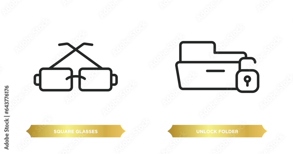 Poster two editable outline icons from user interface concept. thin line icons such as square glasses, unlo