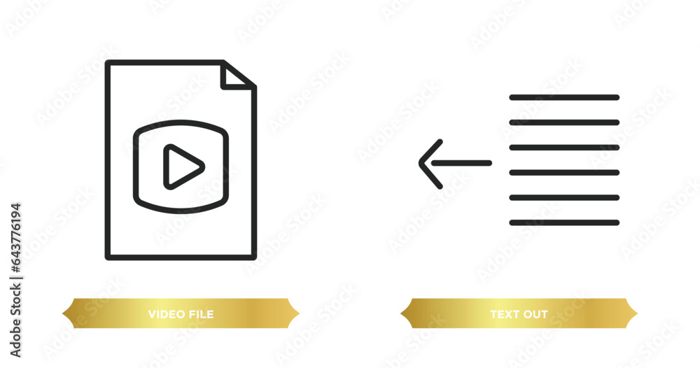Poster two editable outline icons from user interface concept. thin line icons such as video file, text out